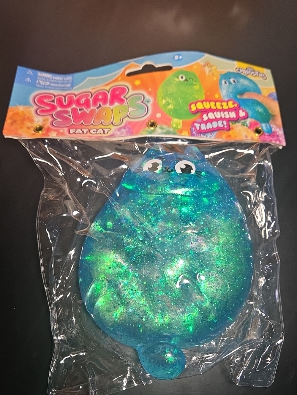 Sugar SWap Fat Cat Squeeze Toy - Blue/Green Glitter
